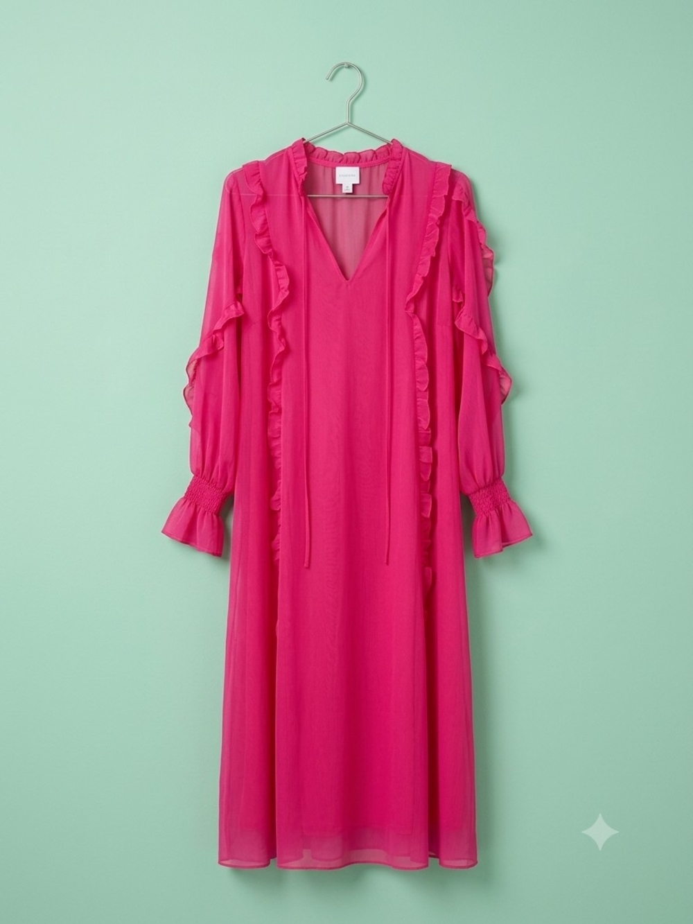 Women’s Ruffle-Trim  H&AM  OVERSIZED Maxi Dress - Hot Pink S 4-6